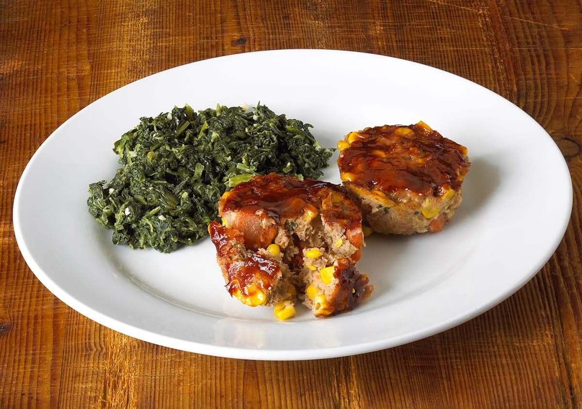 Mini Meatloaves with Low-Fat Creamed Spinach